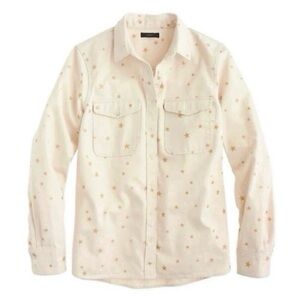 J Crew Ecru + Gold Star Print Canvas Cotton Western Coastal Cowgirl Shirt Jacket